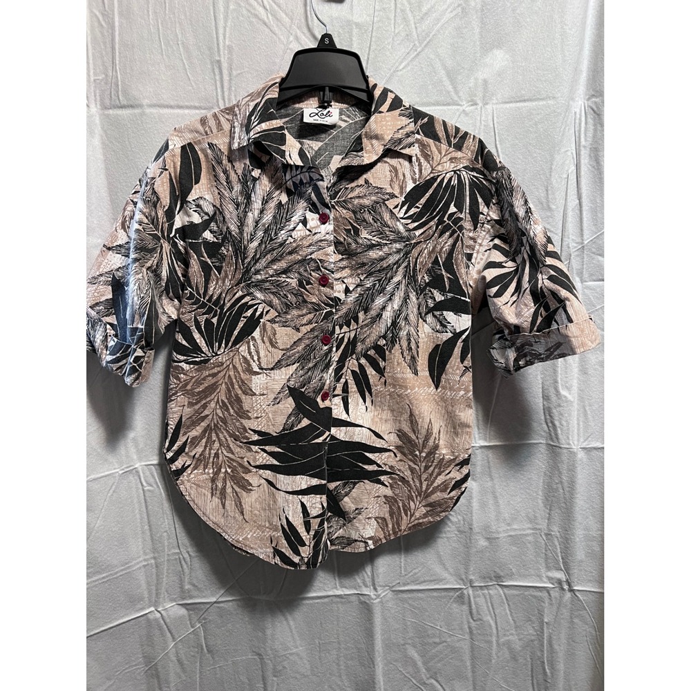 VTG‎ Loli Floral Print Button Down Cuffed Short Sleeve Tropical Shirt Top USA